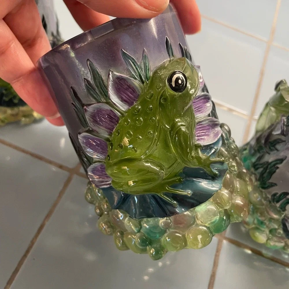 Lucite 60s 70s Frog Bathroom‎ 3 pc Set Soap Dispenser Toothbrush tumbler Decor